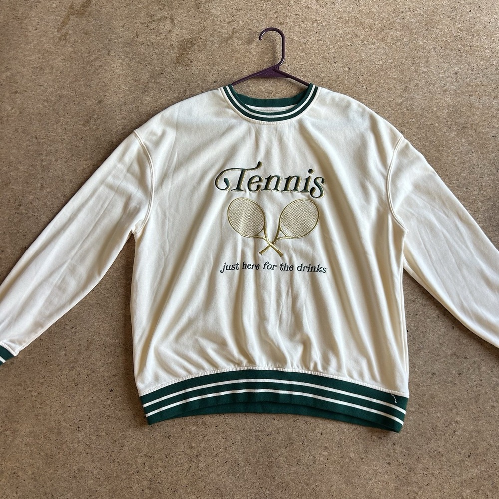 Simply Southern Tennis Club Sweater Women's Size Large Knit Preppy Green Club